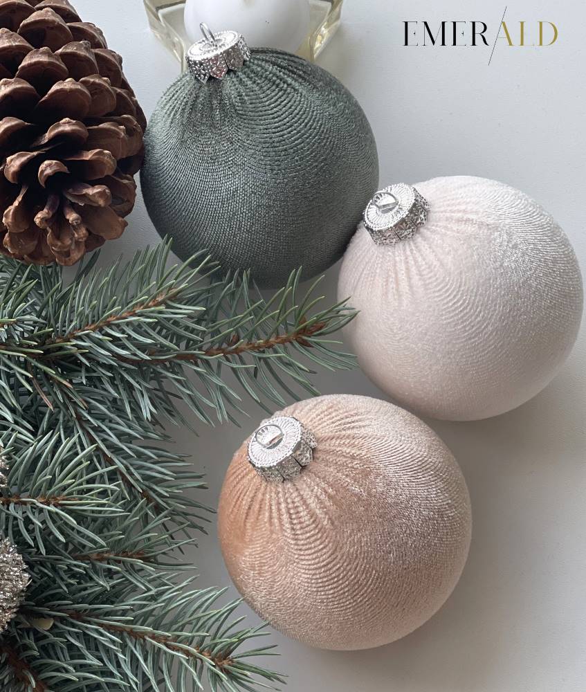 Kalėdinių aksominių žaisliukų 15 vnt rinkinys - Smėlio, Vanila, Šalavijo