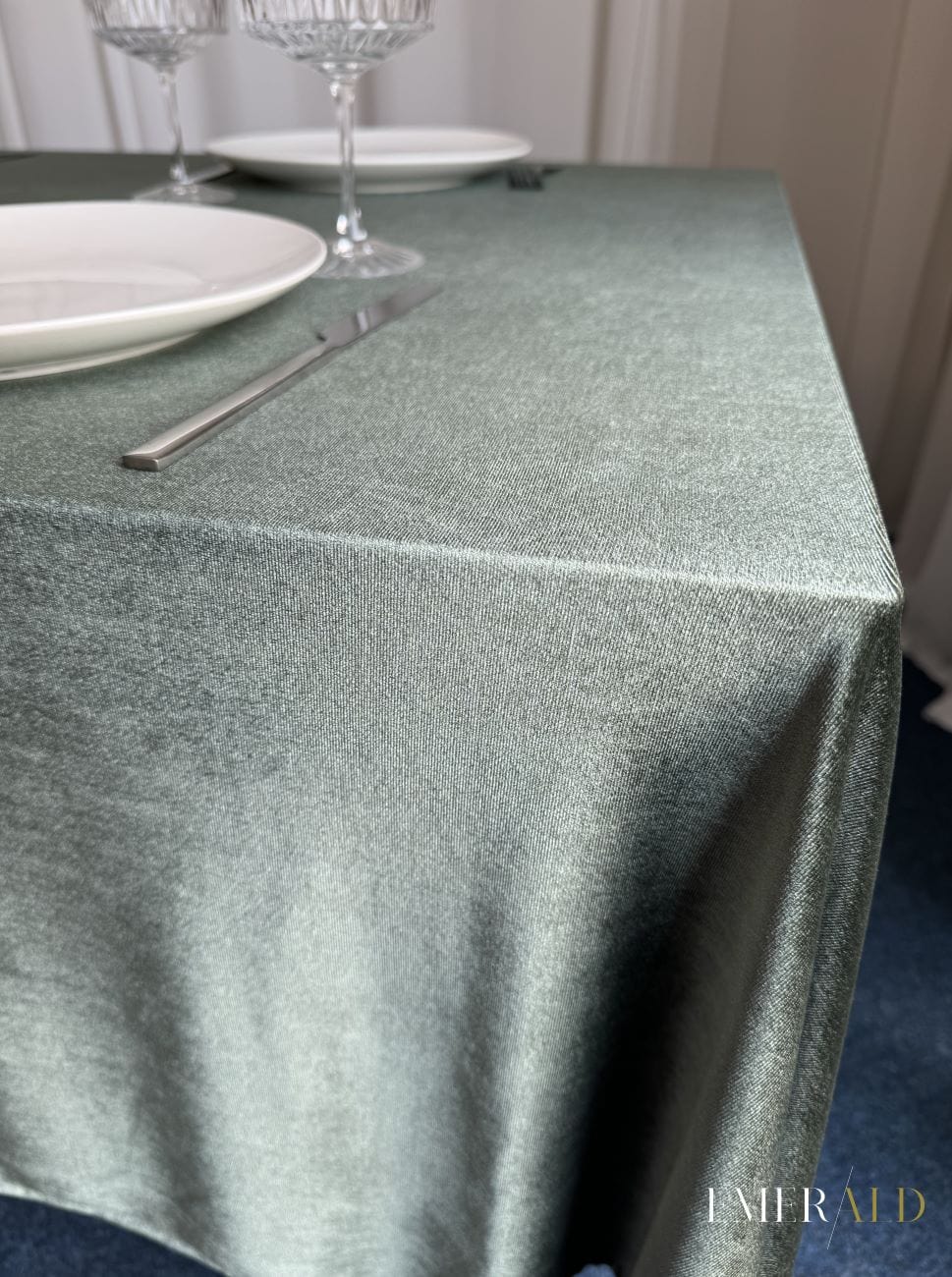 Eukalipto spalvos Aksominė Staltiesė