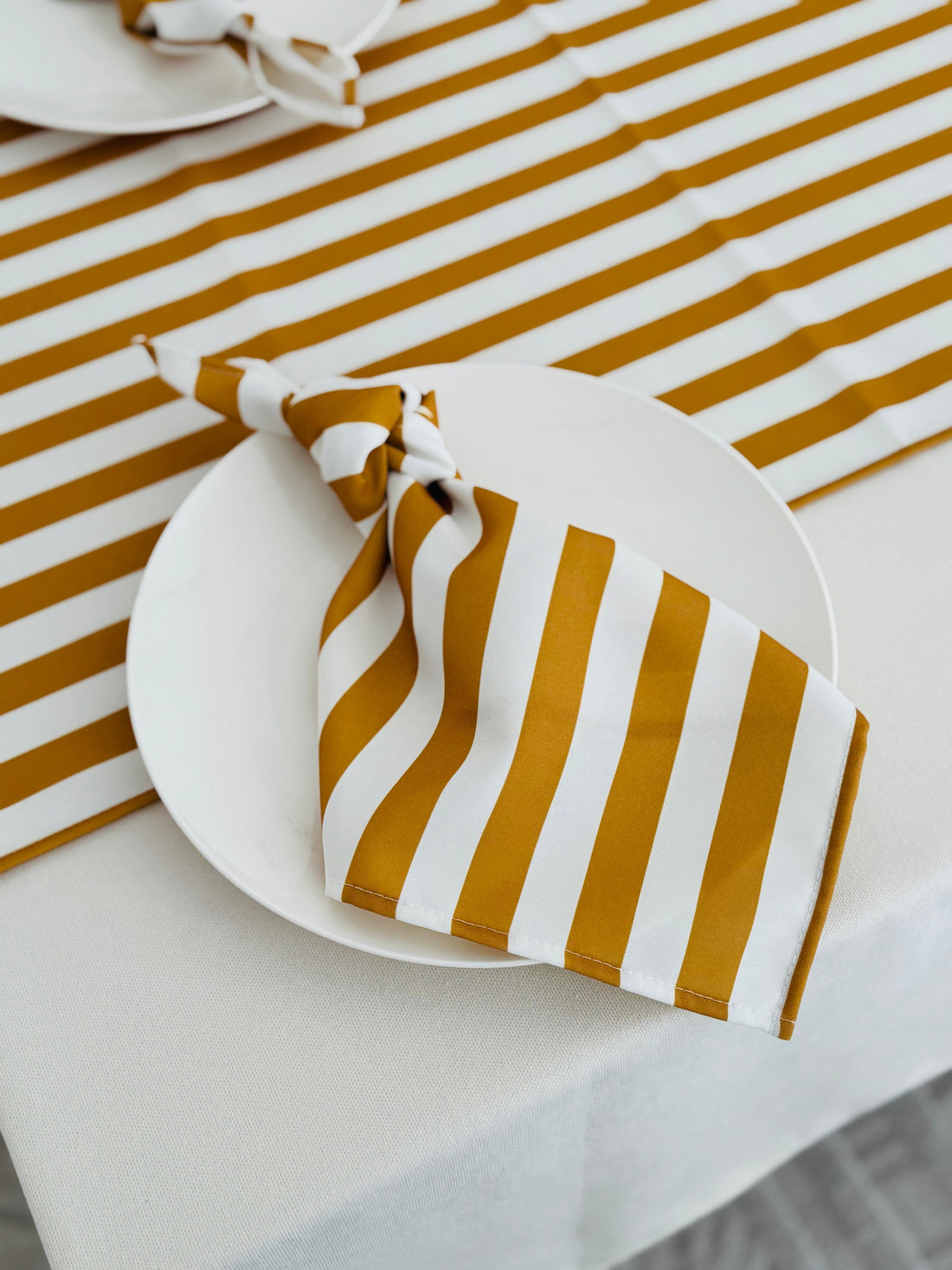 Garstyčių ir pieno baltos spalvos takelio bei servetėlių komplektas