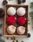 6 vnt - Aksominiai Kalėdų Eglutės Papuošimai - Raudona, Smėlis, Vanila