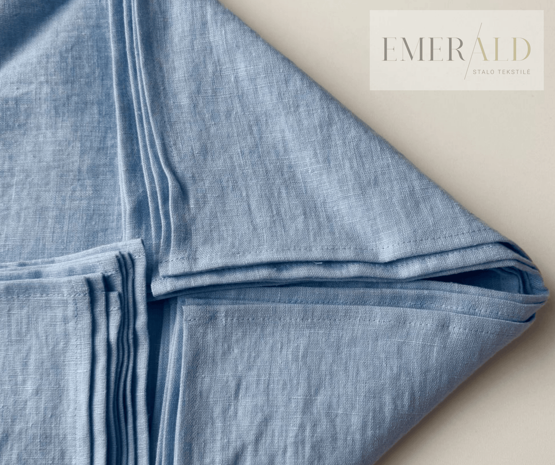 Dūminės žydros spalvos minkštinto LINO audinio servetėlės