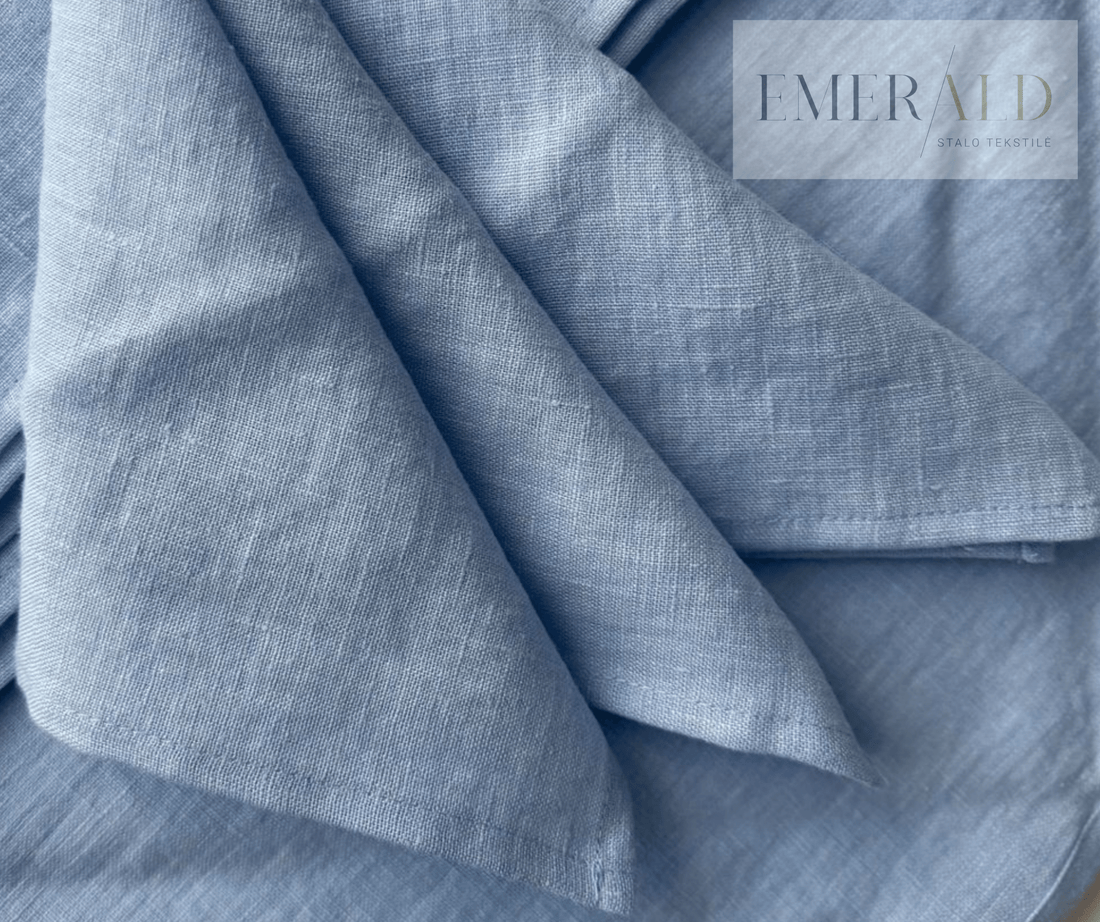 Dūminės žydros spalvos minkštinto LINO audinio servetėlės