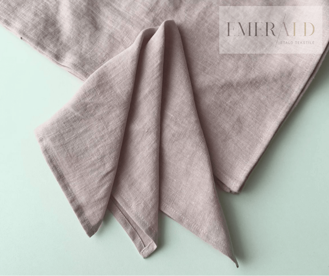 Pelenų rožinės spalvos minkštinto LINO audinio servetėlės