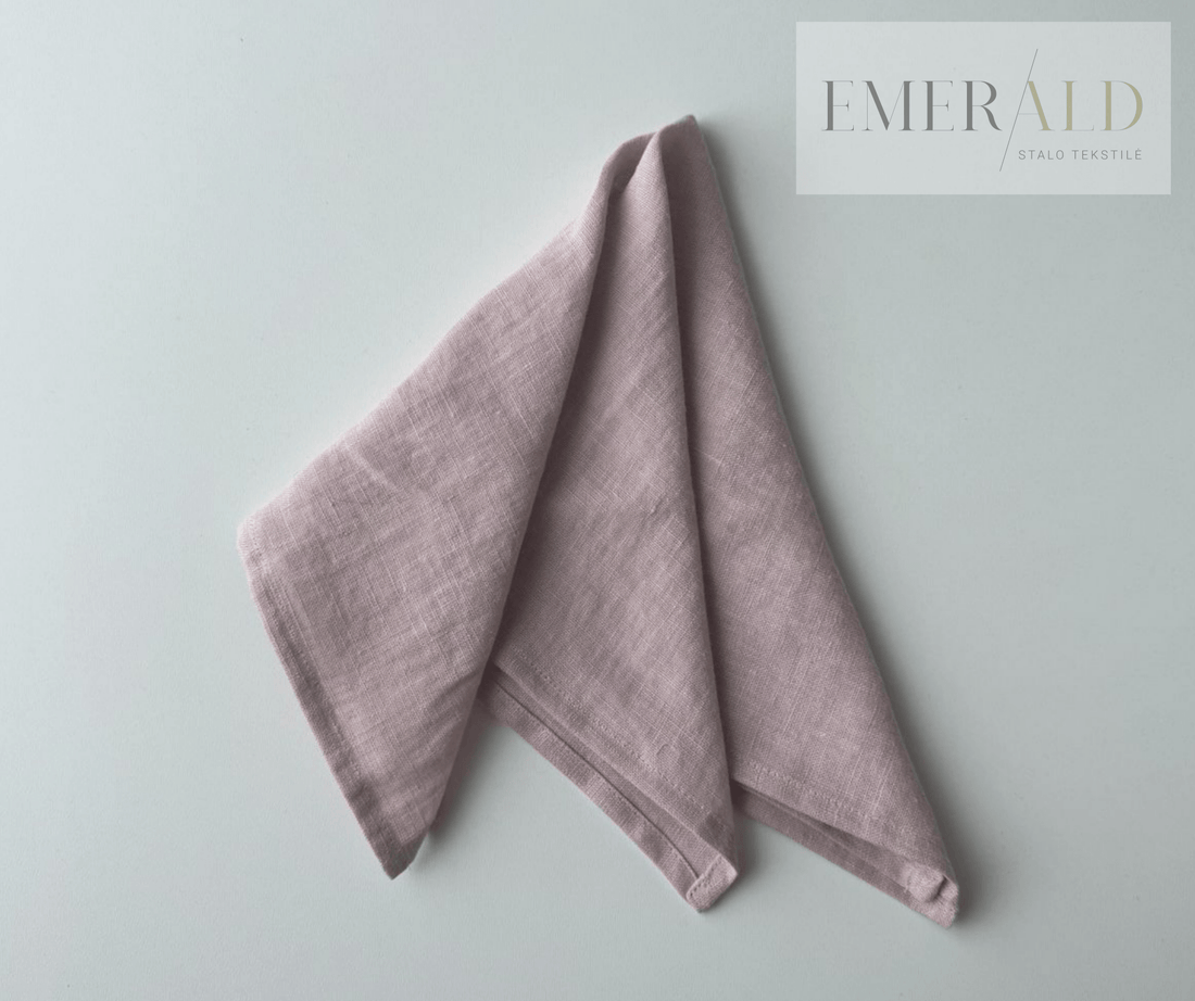 Pelenų rožinės spalvos minkštinto LINO audinio servetėlės