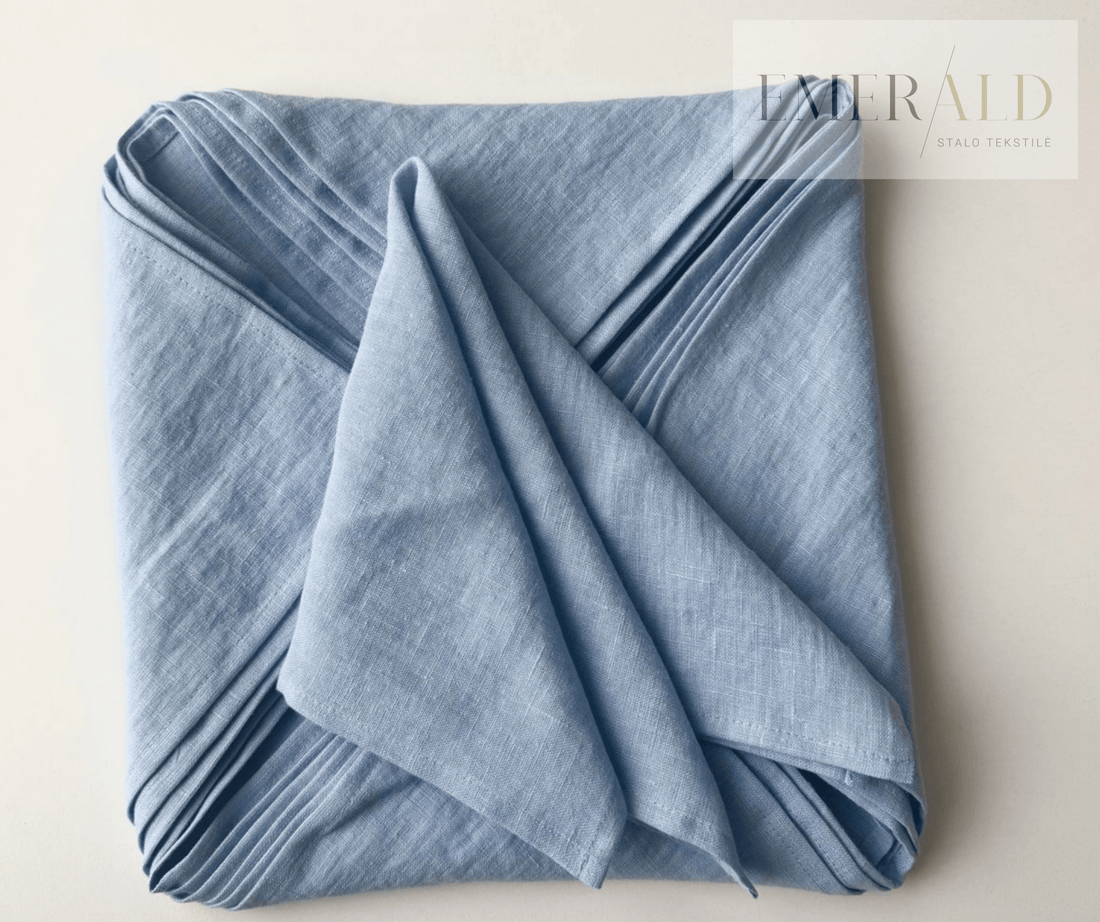 Dūminės žydros spalvos minkštinto LINO audinio servetėlės