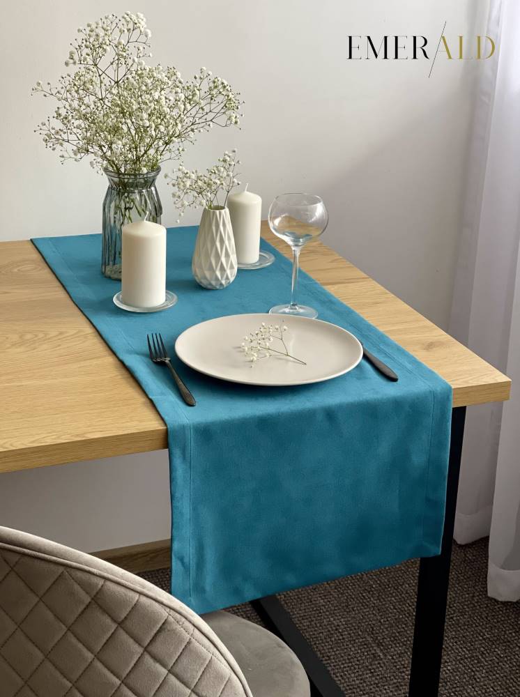 undefined EmeraldLT Vandenyno mėlynumo spalvos veliūrinis pietų stalo takelis  EmeraldLT.