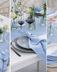 BABY BLUE spalvos minkštinto LINO audinio servetėlės