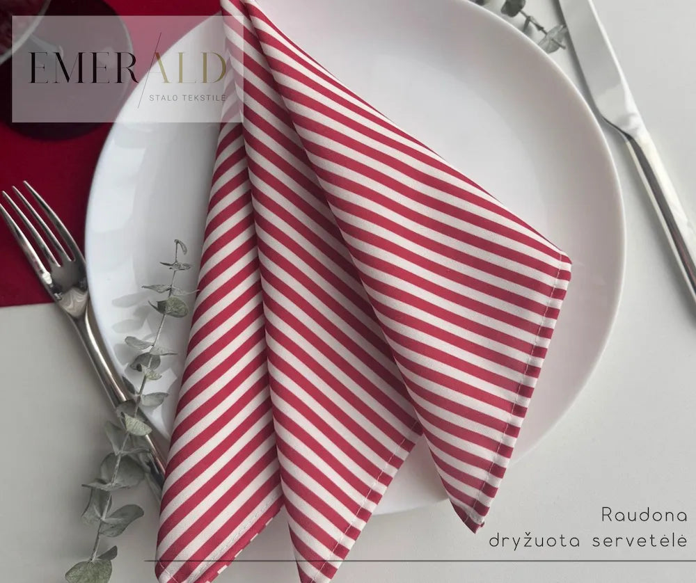 Raudonos spalvos dryžuotos servetėlės nuoma